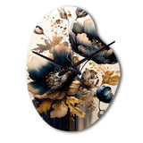 Navy Blue And Gold Poppy Flowers IV - Asymmetric Metal Wall Clock
