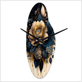 Navy Blue And Gold Rose I - Asymmetric Metal Wall Clock