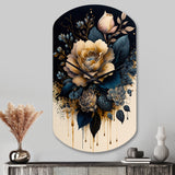 Navy Blue And Gold Rose I - Asymmetric Metal Wall Clock
