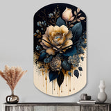 Navy Blue And Gold Rose I - Asymmetric Metal Wall Clock