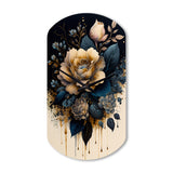 Navy Blue And Gold Rose I - Asymmetric Metal Wall Clock