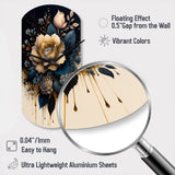Navy Blue And Gold Rose I - Asymmetric Metal Wall Clock
