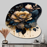 Navy Blue And Gold Rose I - Asymmetric Metal Wall Clock