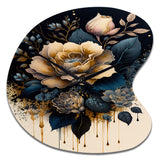 Navy Blue And Gold Rose I - Asymmetric Metal Wall Clock