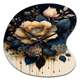 Navy Blue And Gold Rose I - Asymmetric Metal Wall Clock
