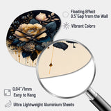 Navy Blue And Gold Rose I - Asymmetric Metal Wall Clock