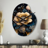 Navy Blue And Gold Rose I - Asymmetric Metal Wall Clock