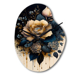 Navy Blue And Gold Rose I - Asymmetric Metal Wall Clock