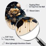 Navy Blue And Gold Rose I - Asymmetric Metal Wall Clock
