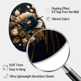 Navy Blue And Gold Rose II - Asymmetric Metal Wall Clock