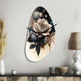 Black And White Rose Design III - Asymmetric Metal Wall Clock