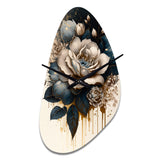 Black And White Rose Design III - Asymmetric Metal Wall Clock