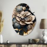 Black And White Rose Design III - Asymmetric Metal Wall Clock