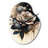 Black And White Rose Design III - Asymmetric Metal Wall Clock