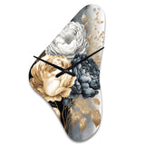 White, Gold And Black Rose Bouquet I - Asymmetric Metal Wall Clock