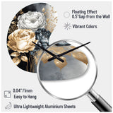 White, Gold And Black Rose Bouquet I - Asymmetric Metal Wall Clock