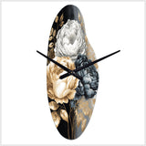 White, Gold And Black Rose Bouquet I - Asymmetric Metal Wall Clock