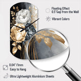 White, Gold And Black Rose Bouquet I - Asymmetric Metal Wall Clock