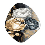 White, Gold And Black Rose Bouquet I - Asymmetric Metal Wall Clock