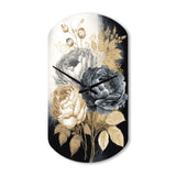 White, Gold And Black Rose Bouquet II - Asymmetric Metal Wall Clock