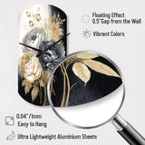 White, Gold And Black Rose Bouquet II - Asymmetric Metal Wall Clock