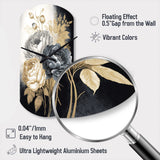 White, Gold And Black Rose Bouquet II - Asymmetric Metal Wall Clock
