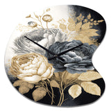 White, Gold And Black Rose Bouquet II - Asymmetric Metal Wall Clock
