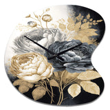 White, Gold And Black Rose Bouquet II - Asymmetric Metal Wall Clock