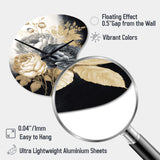 White, Gold And Black Rose Bouquet II - Asymmetric Metal Wall Clock