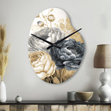 White, Gold And Black Rose Bouquet II - Asymmetric Metal Wall Clock