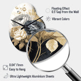 White, Gold And Black Rose Bouquet II - Asymmetric Metal Wall Clock