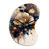 Brown And Blue Rose Design - Asymmetric Metal Wall Clock
