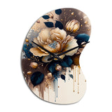 Brown And Blue Rose Design - Asymmetric Metal Wall Clock