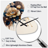 Brown And Blue Rose Design - Asymmetric Metal Wall Clock