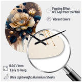Brown And Blue Rose Design - Asymmetric Metal Wall Clock