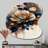 Brown And Blue Rose Design - Asymmetric Metal Wall Clock