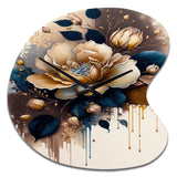 Brown And Blue Rose Design - Asymmetric Metal Wall Clock