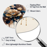 Brown And Blue Rose Design - Asymmetric Metal Wall Clock