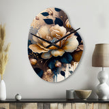 Brown And Blue Rose Design - Asymmetric Metal Wall Clock