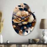 Brown And Blue Rose Design - Asymmetric Metal Wall Clock