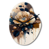 Brown And Blue Rose Design - Asymmetric Metal Wall Clock