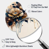 Brown And Blue Rose Design - Asymmetric Metal Wall Clock