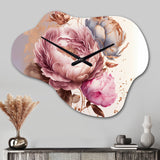 Pink And Gold Rose I - Asymmetric Metal Wall Clock