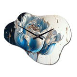 Ice Blue And Gold Paint Drip Tulip I - Asymmetric Metal Wall Clock