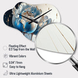 Ice Blue And Gold Paint Drip Tulip I - Asymmetric Metal Wall Clock