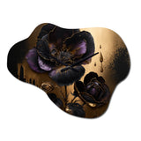 Black And Gold Violets II - Asymmetric Metal Wall Clock