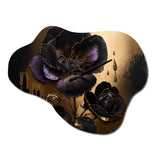 Black And Gold Violets II - Asymmetric Metal Wall Clock