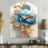 Blue And Gold Mixed Floral Bouquet II - Asymmetric Metal Wall Clock