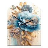 Blue And Gold Mixed Floral Bouquet II - Asymmetric Metal Wall Clock