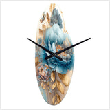 Blue And Gold Mixed Floral Bouquet II - Asymmetric Metal Wall Clock